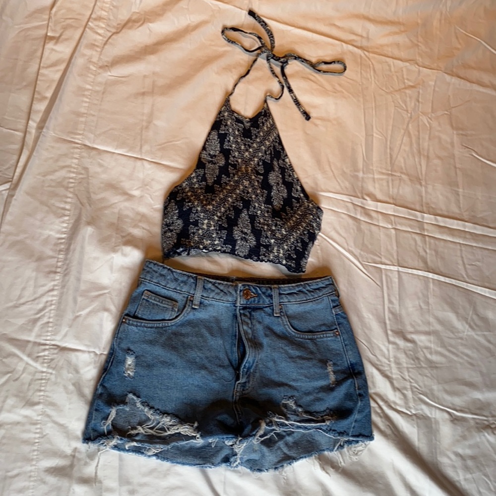Navy blue and white crop top